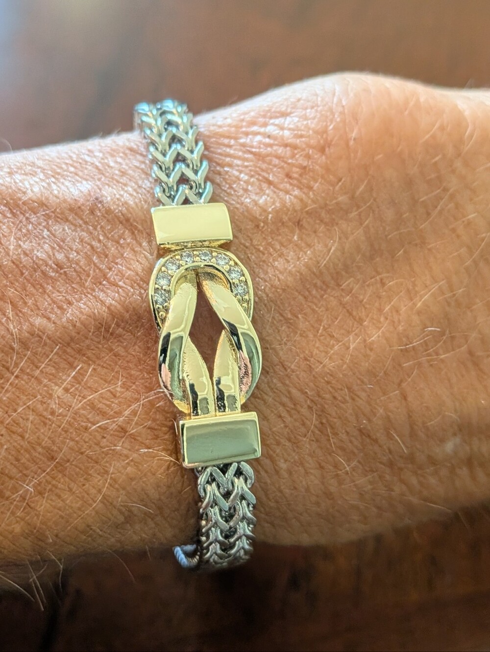 Gold and Silver Two-Tone Braided Link Bracelet